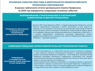 ОСНОВНЫЕ СОБЫТИЯ 2020 ГОДА В ДЕЯТЕЛЬНОСТИ ОБЩЕРОССИЙСКОГО ПРОФСОЮЗА ОБРАЗОВАНИЯ